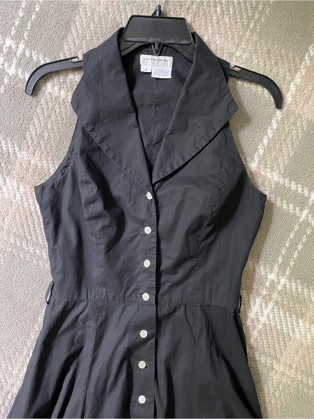 VTG Liz Claiborne Collection black cotton maxi button front sleeveless dress 6 - Picture 3 of 5